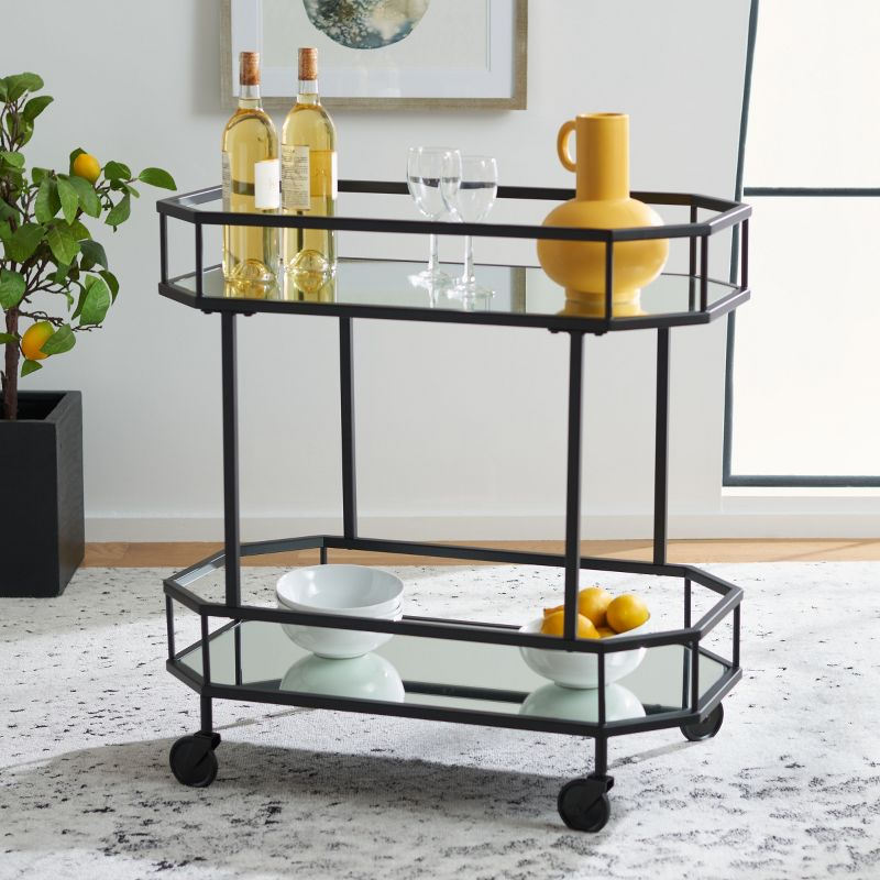 Silva 2 Tier Octagon Bar Cart - BCT8004D - Matte/Black - Safavieh