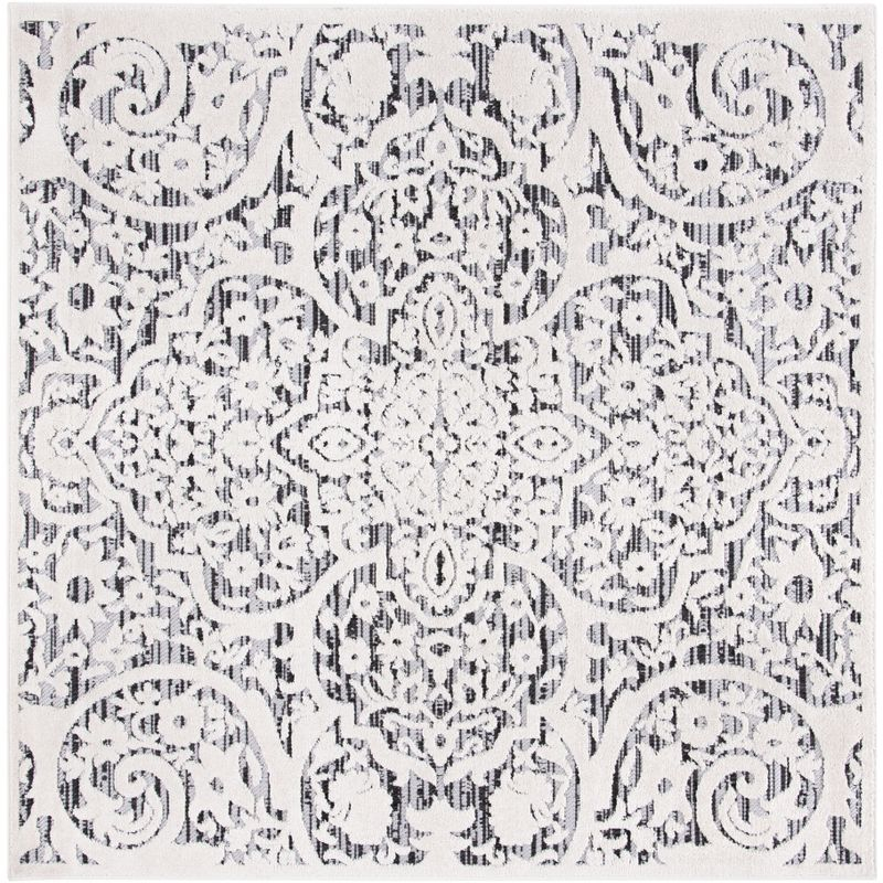 Cabana CBN656 Power Loomed Indoor and Outdoor Area Rug - Ivory/Grey - 4'x4' - Safavieh.