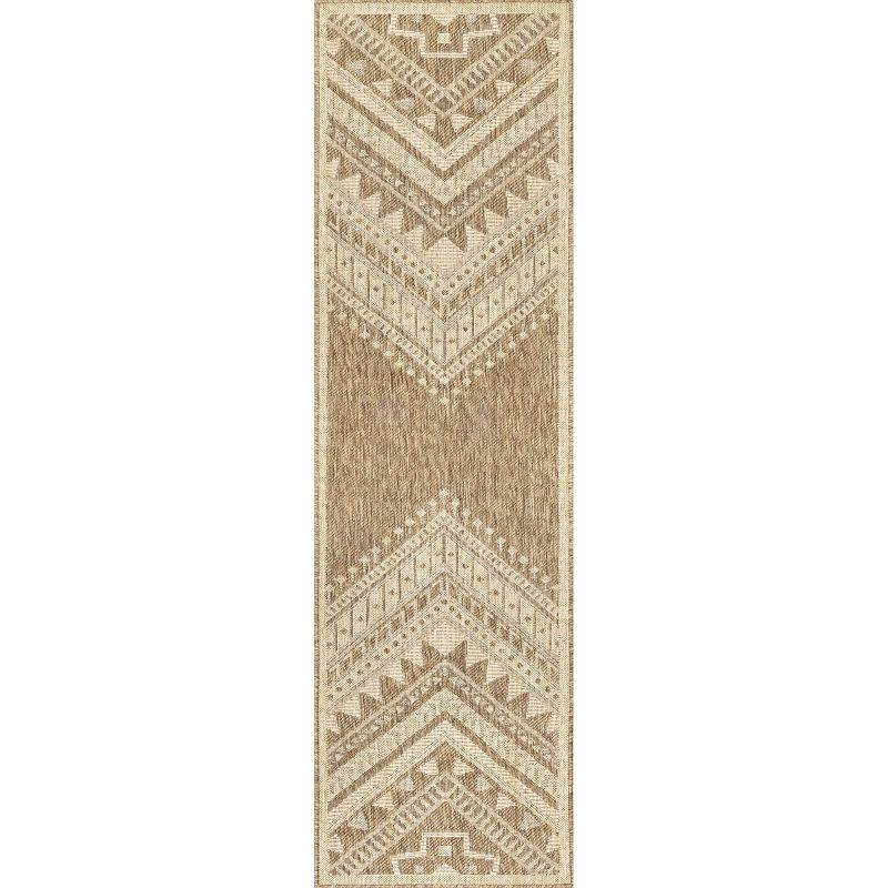 Nuloom Landry Geometric 2x8 Indoor/Outdoor Runner Rug for Living Room Patio Deck Front Porch Entryway Hallway Kitchen, Brown/Ivory