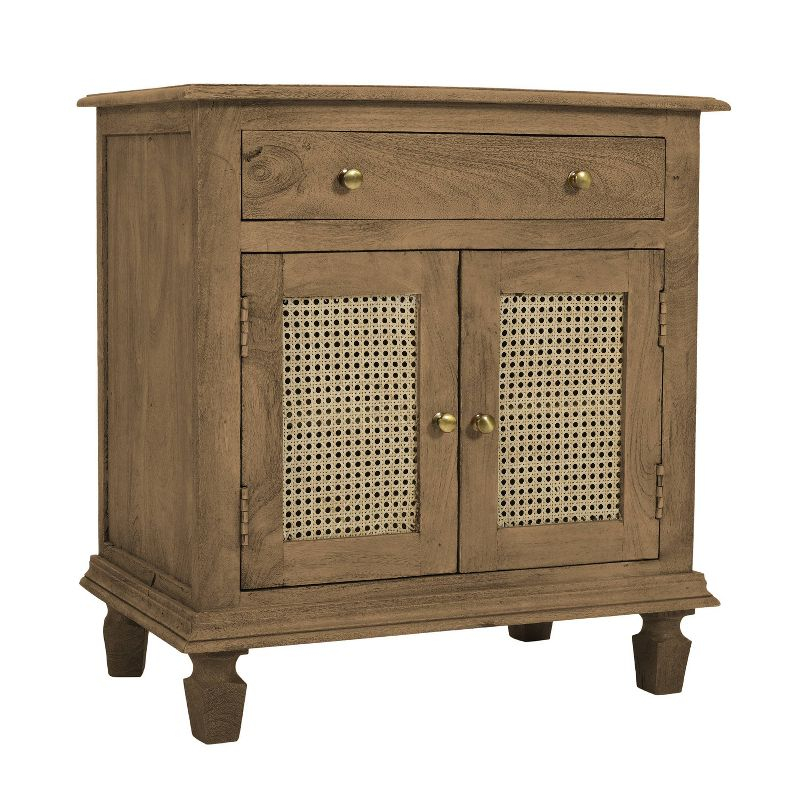 The Urban Port 30" Nightstand Table Rattan Cabinet Doors and Drawer Fronts Sandblasted Brown Mango Wood Brown