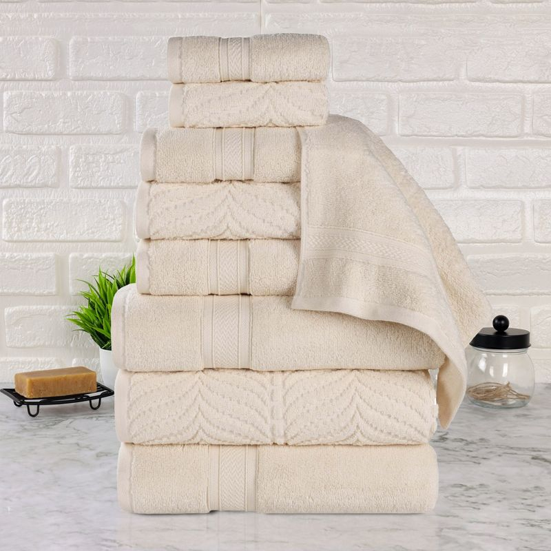 Chevron Zero Twist Cotton Solid and Jacquard 9 Piece Bathroom Towel Set, Ivory - Blue Nile Mills