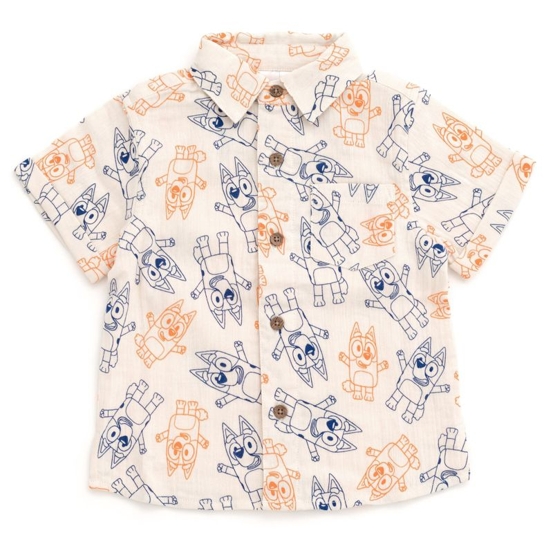 Bluey Bingo Little Boys Cotton Gauze Matching Family Button Down Shirt and Shorts Outfit Set Boy's Shorts Set 7-8
