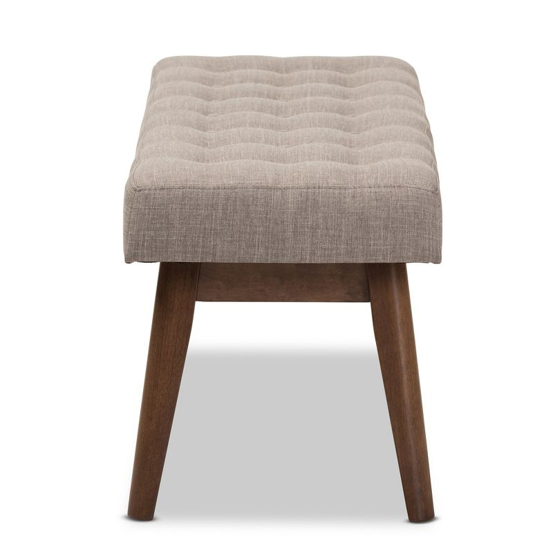 Elia Mid Century Modern Walnut Wood Fabric Button Tufted Bench Light Gray - Baxton Studio
