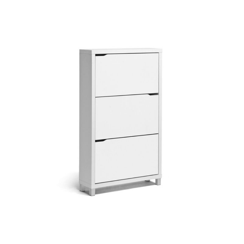 Simms 3 Drawer Modern Shoe Cabinet White - Baxton Studio: Entryway Organizer, Holds 18 Pairs