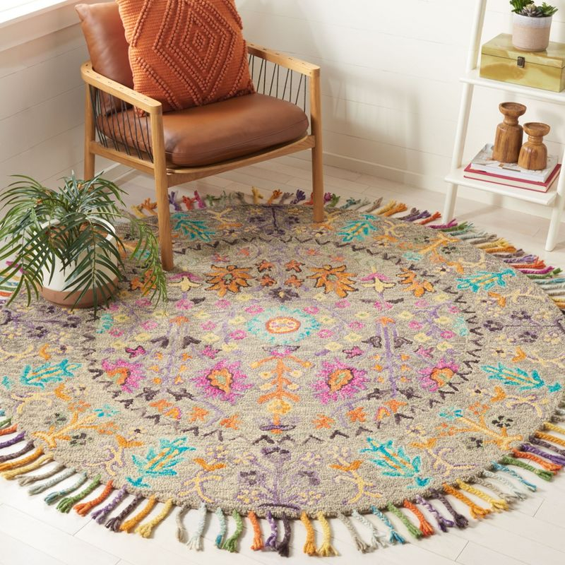 Blossom BLM453 Hand Tufted Indoor Area Rug - Grey/Multi - 8' Round - Safavieh