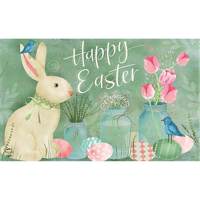 Easter Bunny and Tulips Primitive Doormat Floral 30" x 18" Briarwood Lane
