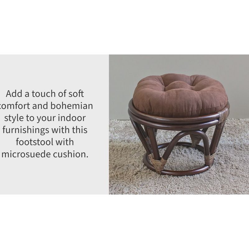 International Caravan Rattan Ottoman with Micro Suede Cushion Sage: Round, No Assembly, 200lb Capacity