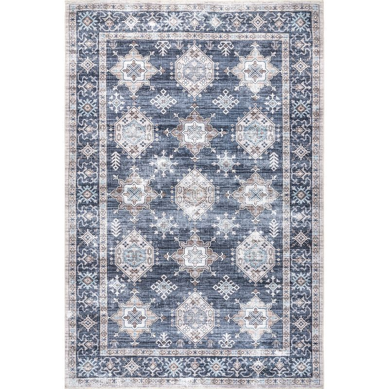 Nuloom Finley Medallion 5x8 Machine Washable Indoor Area Rug for Living Room Bedroom Dining Room Kitchen, Blue/Grey