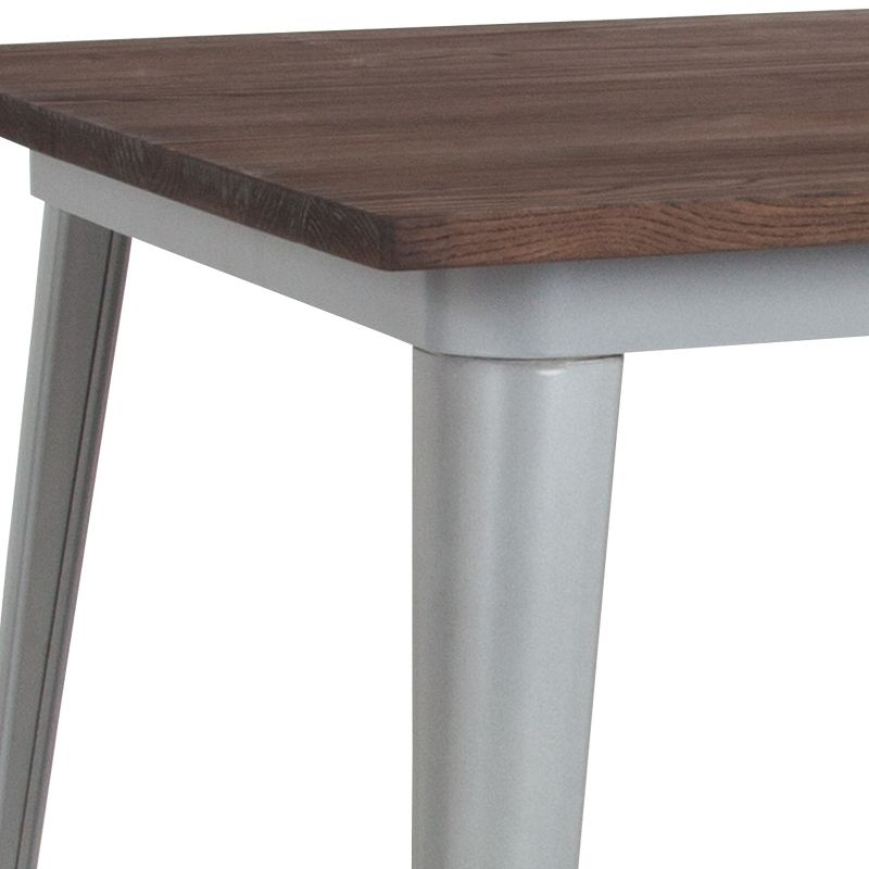 Flash Furniture 31.5" Square Silver Metal Indoor Bar Height Table with Walnut Rustic Wood Top