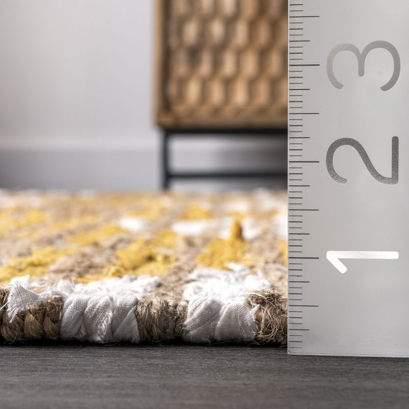 nuLOOM Hand Braided Marla Denim And Jute Diamonds Area Rug, 3' x 5', Yellow