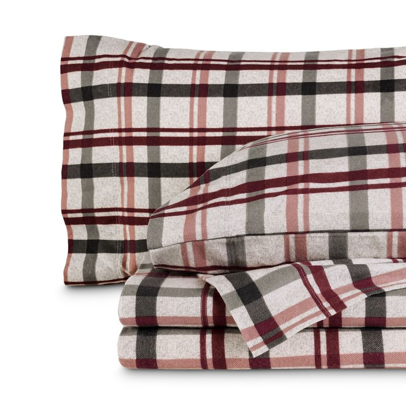 Nordic Plaid - Black Cotton Flannel Queen Sheet Set by Bare Home