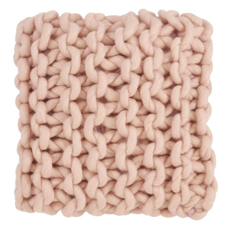 18"x18" Chunky Knit Square Throw Pillow Cover Pink - Saro Lifestyle: Wool, Zipper Closure, Indoor/Outdoor Use
