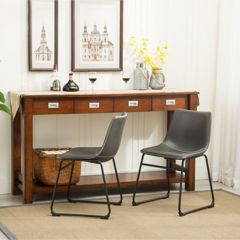 Roundhill Furniture Lotusville Vintage PU Leather Dining Chairs, Antique Gray, Set of 2