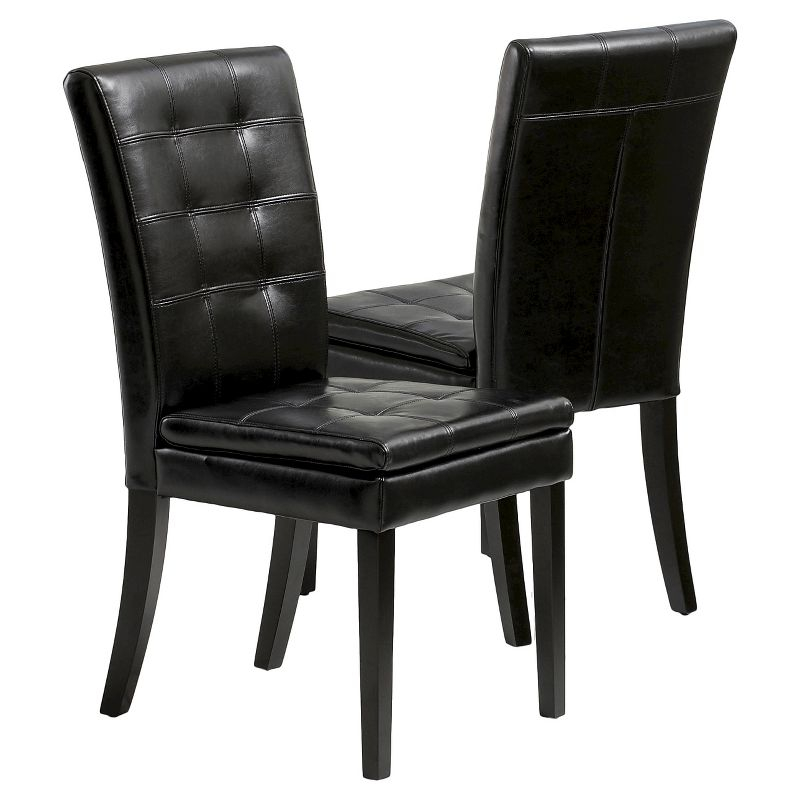 Set of 2 Crayton Leather Dining Chair Black - Christopher Knight Home: Tufted, Upholstered, Wood Frame