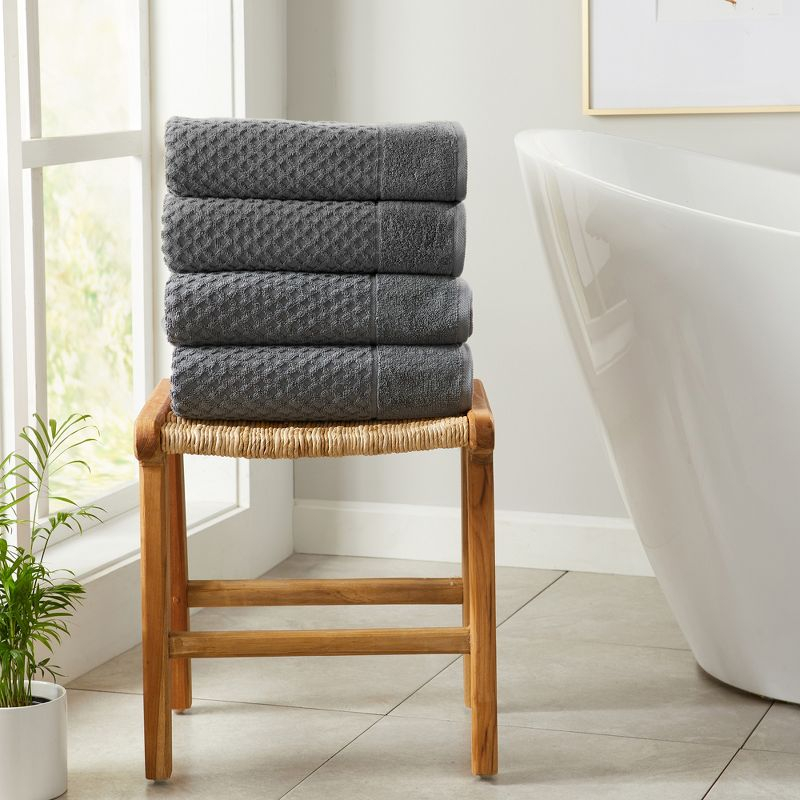Cotton Quick-Dry Textured Towels - Great Bay Home (4 Pack Bath Towels, Dark Grey).