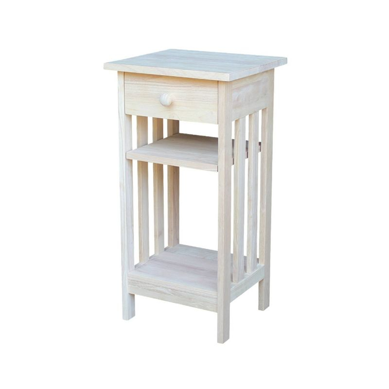 International Concepts Mission Telephone Stand Unfinished : Hardwood Accent Table with Drawer & Fixed Shelf