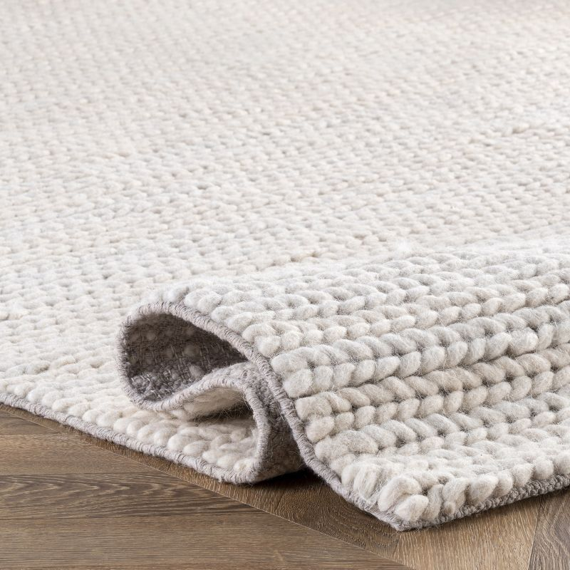 nuLOOM Penelope Braided Wool Area Rug, Round 4', Off White