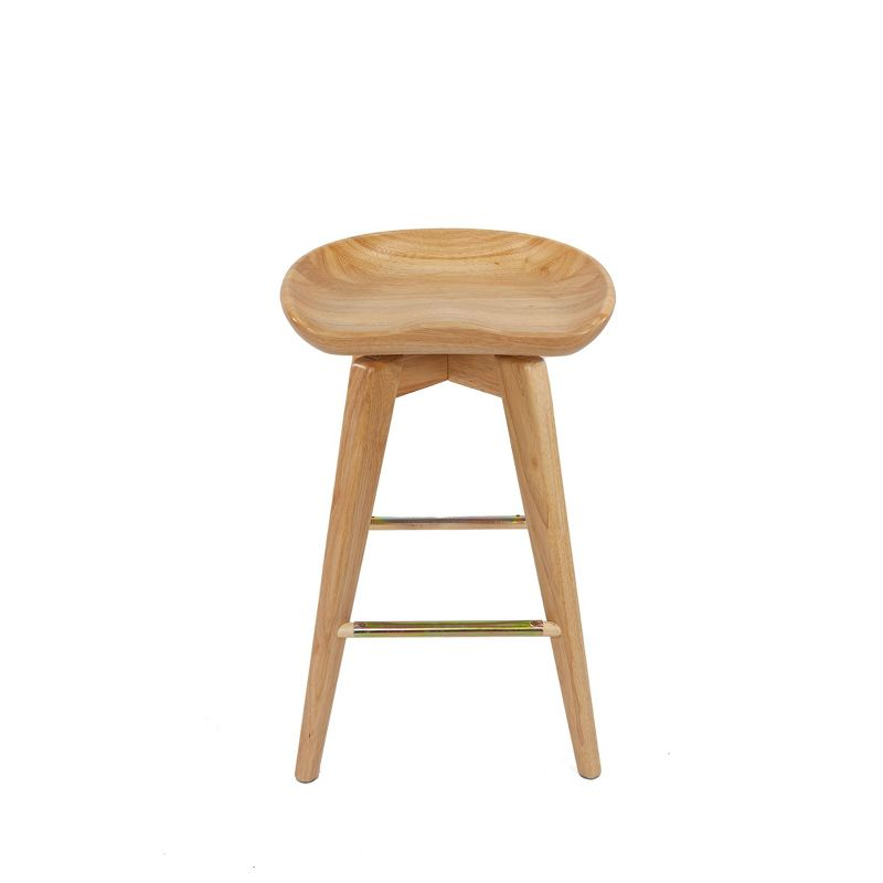 24" Bali Swivel Counter Height Barstool Hardwood/Natural - Boraam: Flared Legs, Backless Design