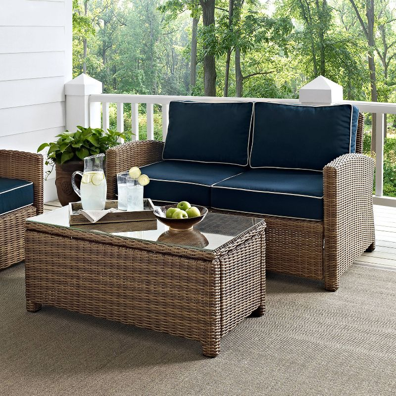 Bradenton 2pc Outdoor Wicker Conversation Set - Navy - Crosley: Steel Frame, UV-Resistant, with Coffee Table