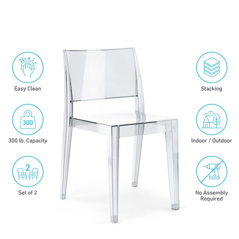 WRGHOME Palermo Modern Outdoor/Indoor Plastic Resin Stacking Patio Dining Chairs  (Set of 2) - CLEAR