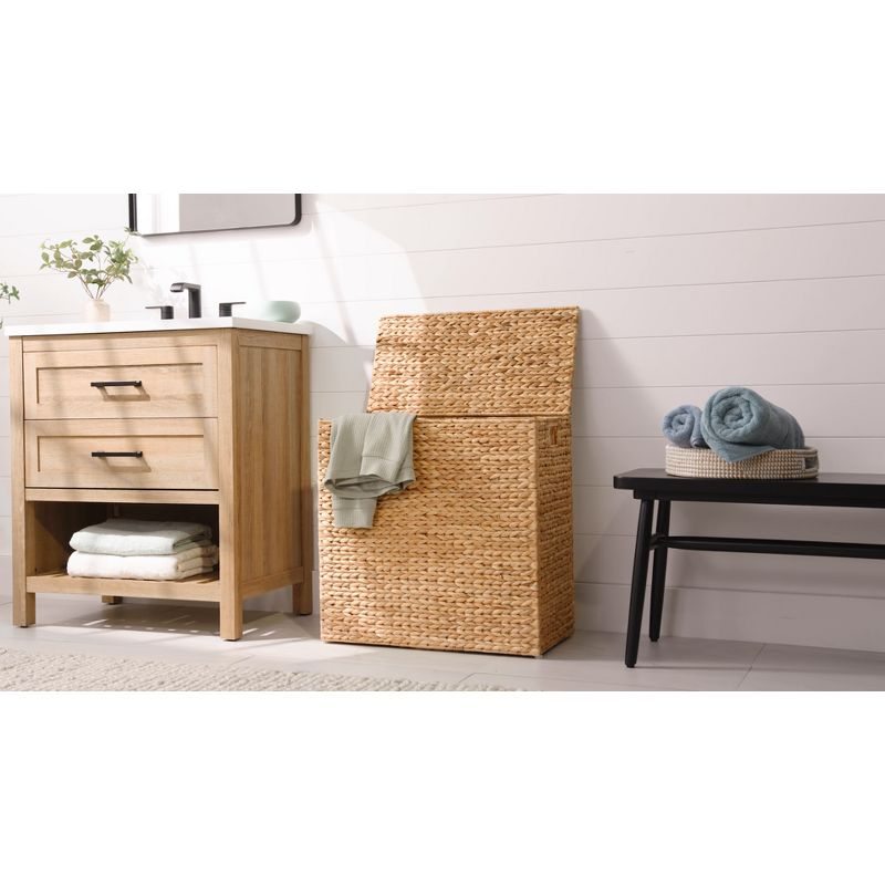 Best Choice Products Large Natural Water Hyacinth Double Laundry Hamper Basket w/ 2 Liner Bags, Handles - White