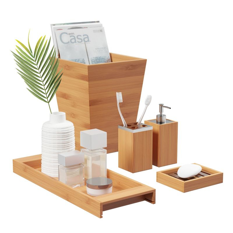Hastings Home Bamboo Bathroom Accessories Set - 5 Pieces