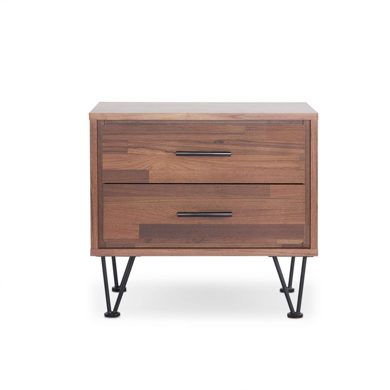 20" Deoss Accent Table Walnut Finish - Acme Furniture: Glass Top, Geometric Base, No Tools Assembly