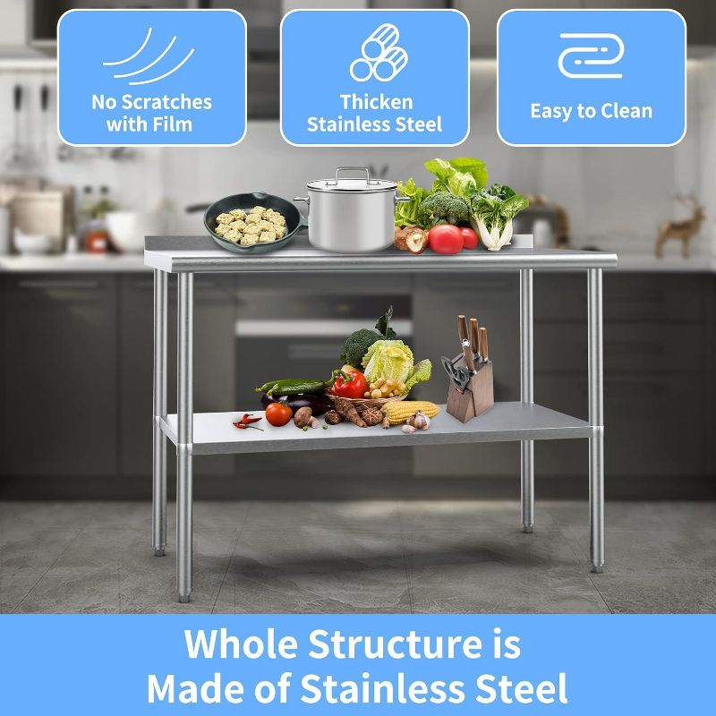 ROVSUN 36'' x 24'' Stainless Steel Table with Backsplash, Pre Work Table Metal Table for Kitchen Restaurant Home