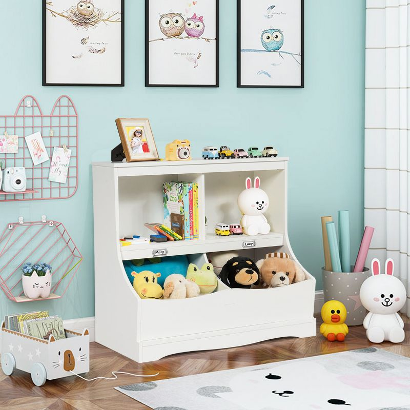 Costway Children's Multi-Functional Bookcase Toy Storage Bin Kids Floor Cabinet White