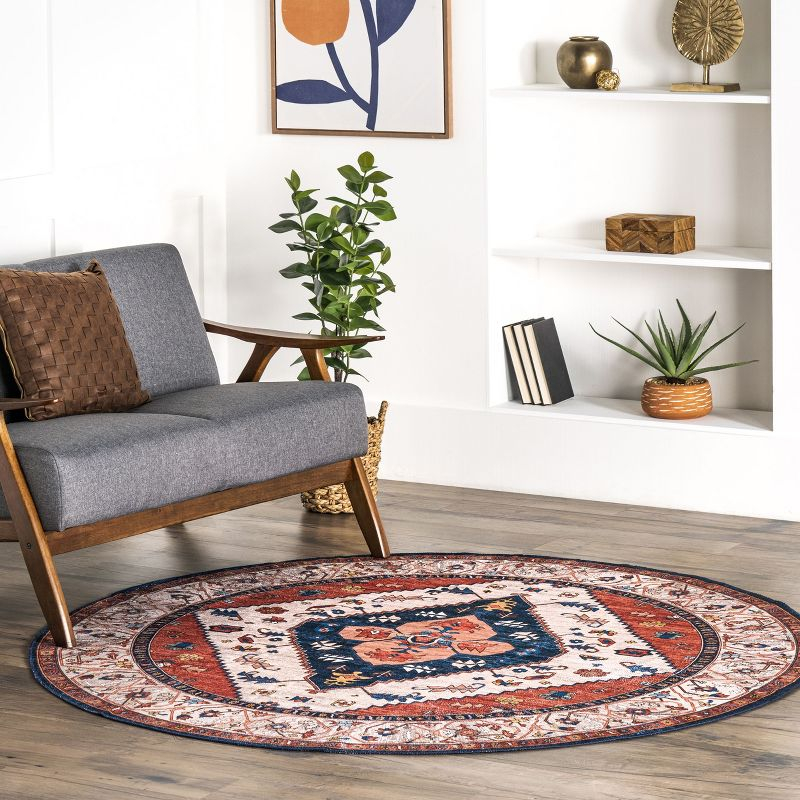Nuloom Carolyn Pet Friendly Machine Washable Motif Area Rug, Round 6', Rust