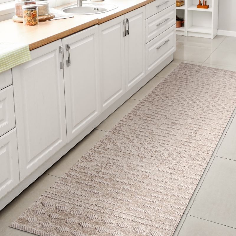 2'x8' Xlendi High-Low Pile Moroccan Geometric Indoor/Outdoor Runner Rug, Beige - JONATHAN Y