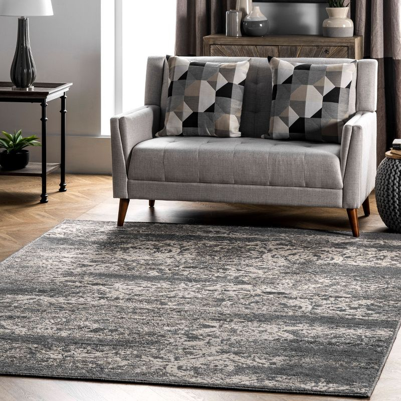 Nuloom Freja Oriental/Persian 9x12 Indoor Area Rug for Living Room Bedroom Dining Room Kitchen, Dark Grey/Ivory
