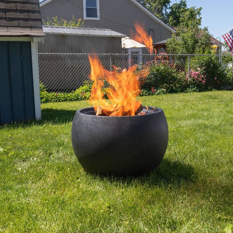 Pure Garden 24" Magnesium Oxide Round Outdoor Fire Pit Set Black: Includes Poker, Cover, 4200 BTU Output