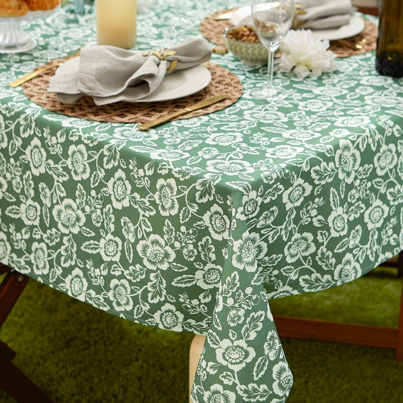 Design Imports  Artichoke Green Floral Print Outdoor Tablecloth 60 Round