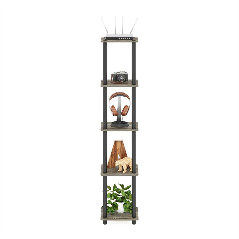Furinno 5-Tier Corner Square Bookshelf Anti-Tipping Display Rack Shelf for Bathroom&Closet&Home Office&Living Room&Kitchen,French Oak/Black