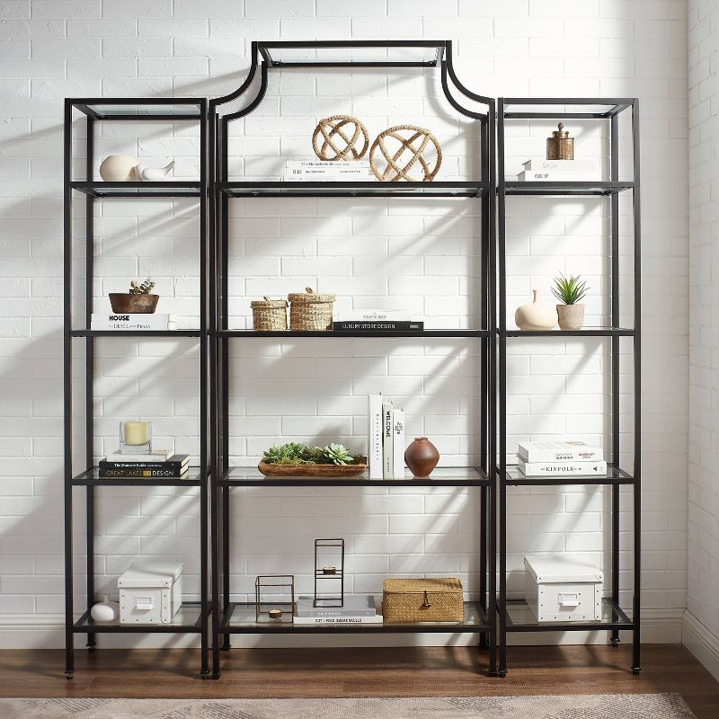80.5" 3pc Aimee Narrow Etagere Set Oil Rubbed Bronze - Crosley: Tempered Glass Display, Steel Frame, Fixed Shelves