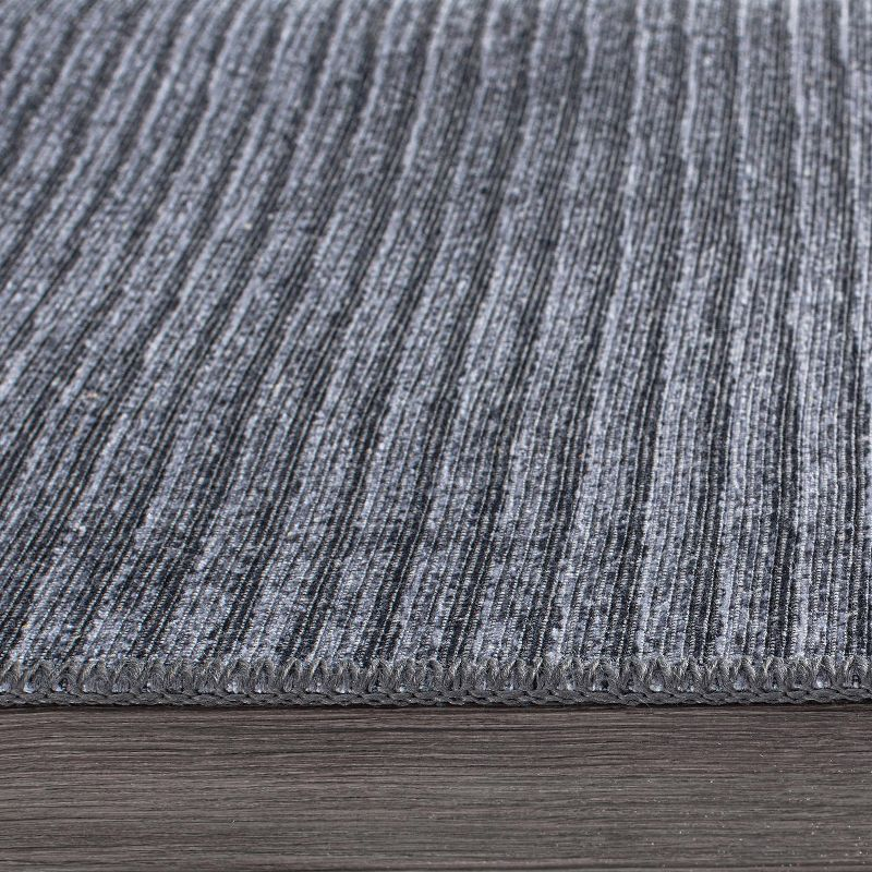 World Rug Gallery Contemporary Distressed Stripe Machine Washable 7'7"x9'6" Dark Gray Area Rug:  Stain-Resistant Flat Pile