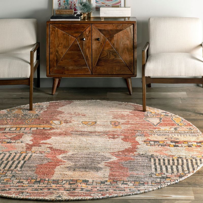 Nuloom Hermina Abstract 6 Round Jute Indoor Area Rug for Dining Room Rug Neutral Rug Living Room Rug Kitchen, Multicolor/Ivory