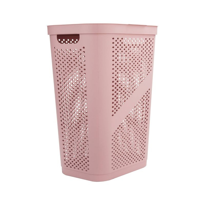 Mind Reader Perforated Plastic Hamper with Lid 60 Liter/16 Gallon, Lightweight Hamper, Pink