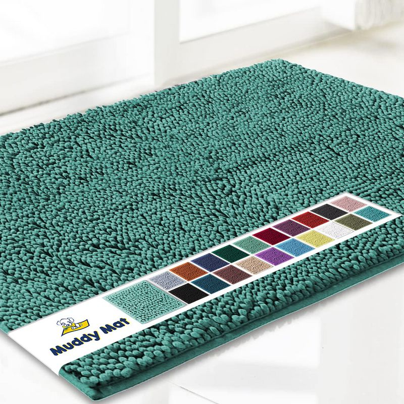 Muddy Mat Highly Absorbent  Soft Chenille Door Mat and Pet Rug Non Slip Thick Washable Mat for Indoor and Outdoor-Seafoam Green Runner 24"x60"