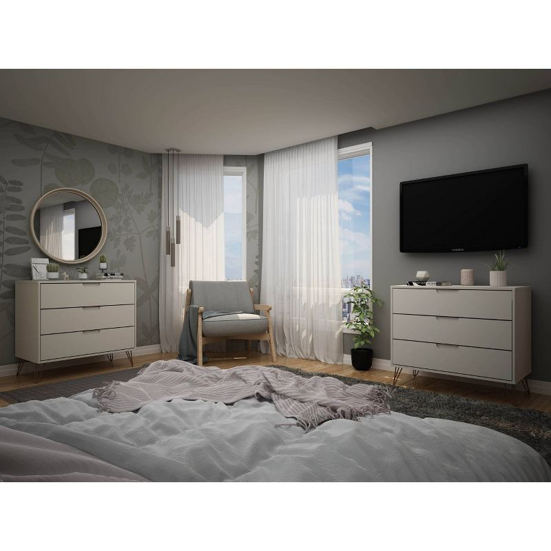 Set of 2 Rockefeller 3 Drawer Dresser Off White - Manhattan Comfort: MDF Bedroom Storage, Easy-Glide, Includes Anti-Tip Hardware