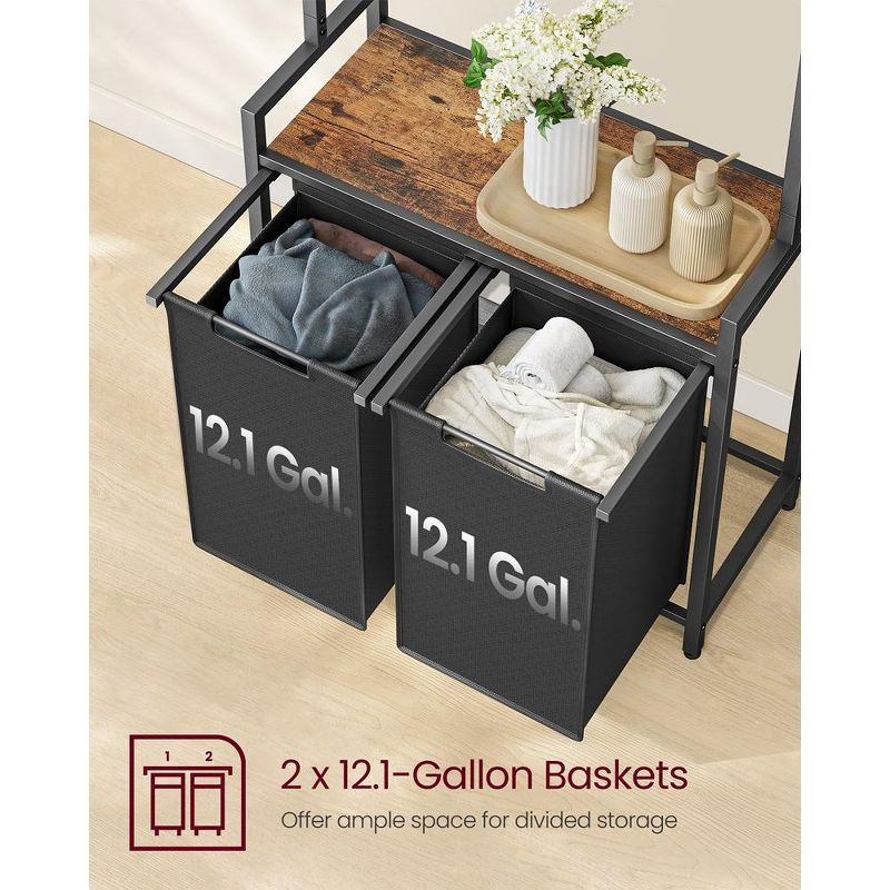 VASAGLE Clothes Rack with Laundry Hamper Removable Laundry Basket with Shelf Rustic Brown and Black