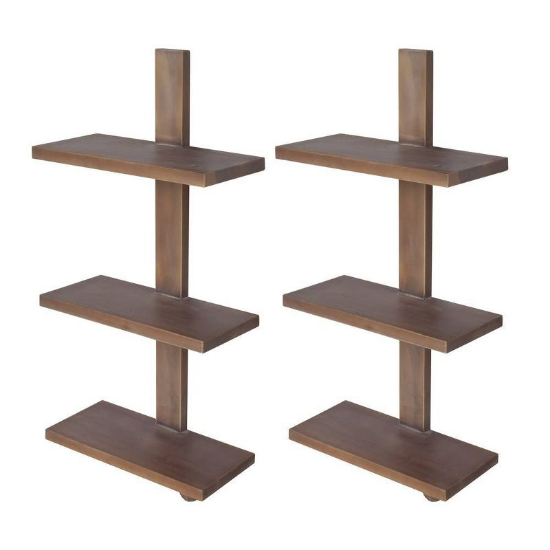 18.5"x37" Set of 2 3-Tier Hanging Wood Shelves Natural - A&B Home: Vertical Carved Wall Art Sets with Mounting Hardware