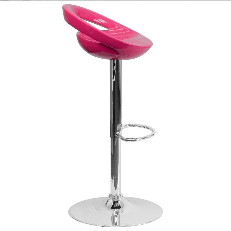 Flash Furniture Contemporary Pink Plastic Adjustable Height Barstool with Rounded Cutout Back and Chrome Base