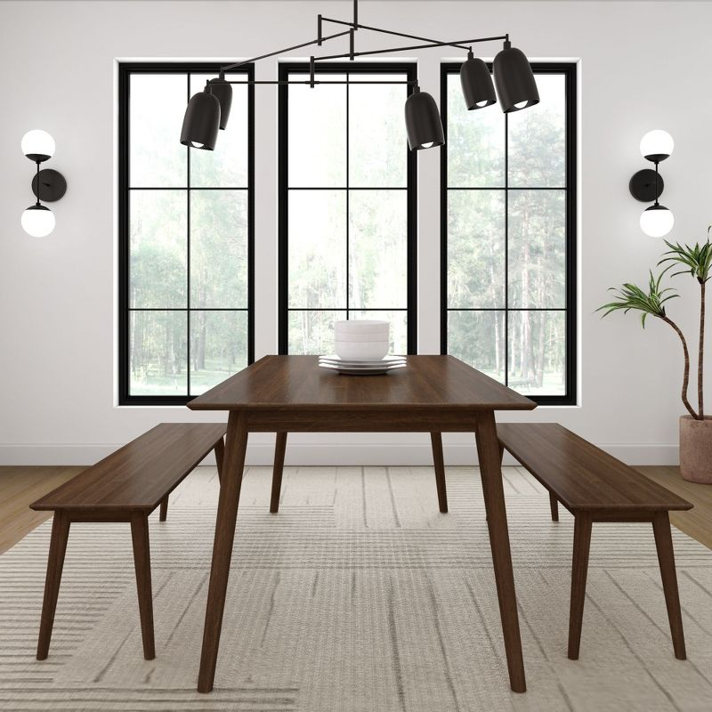 Plank+Beam 59" Mid Century Modern Solid Wood Dining Bench, Entryway Bench, Dining Room Bench, Walnut