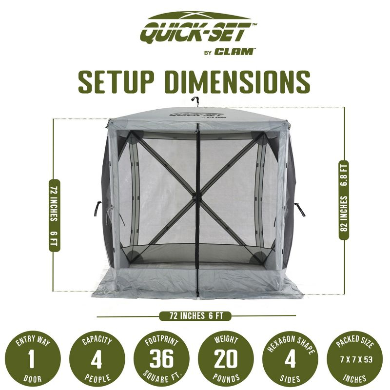 CLAM Quick-Set 6 x 6 Foot Traveler Portable Pop Up Outdoor Camping Gazebo 4 Sided Canopy Shelter with Ground Stakes and Carrying Bag, Gray