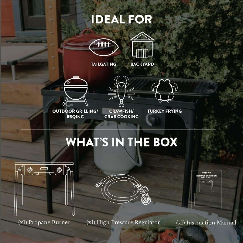 GasOne Propane Two Burner Camp Stove Outdoor High Pressure Propane 2 Burner Adjustable PSI Regulator and 4ft Steel Braided Hose With Removable Legs