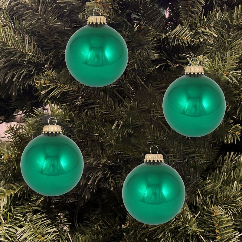 Christmas By Krebs - 67mm / 2.625" Designer Glass Baubles, Shiny Emerald Green [8 Pieces]
