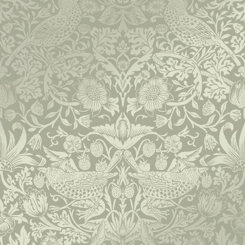 William Morris at Home Strawberry Thief Fibrous Sage Wallpaper