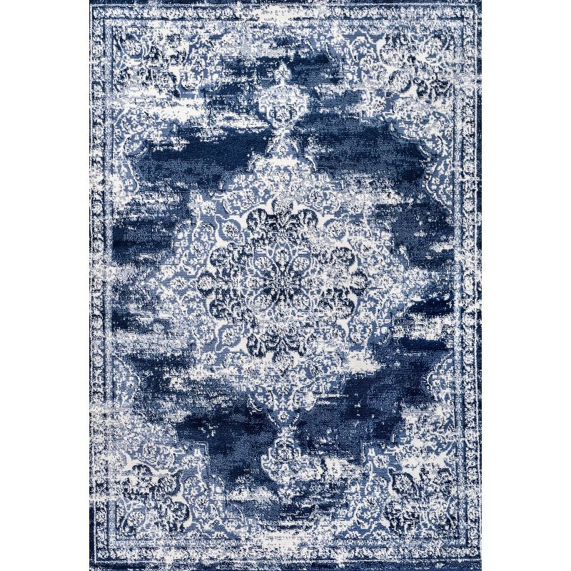3'x5' Alhambra Ornate Medallion Modern Area Rug, Navy/Ivory - JONATHAN Y